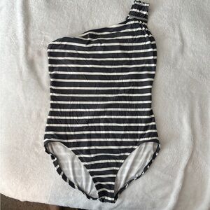 MICHAEL Michael Kors womens 14 one piece swimsuit gray stripes one shoulder